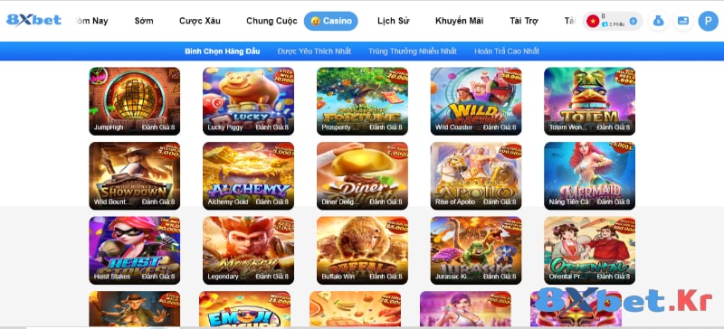 Đa dạng tựa game slot tại 8Xbet