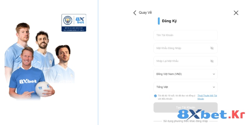 Điền thông tin đăng ký tài khoản 8Xbet