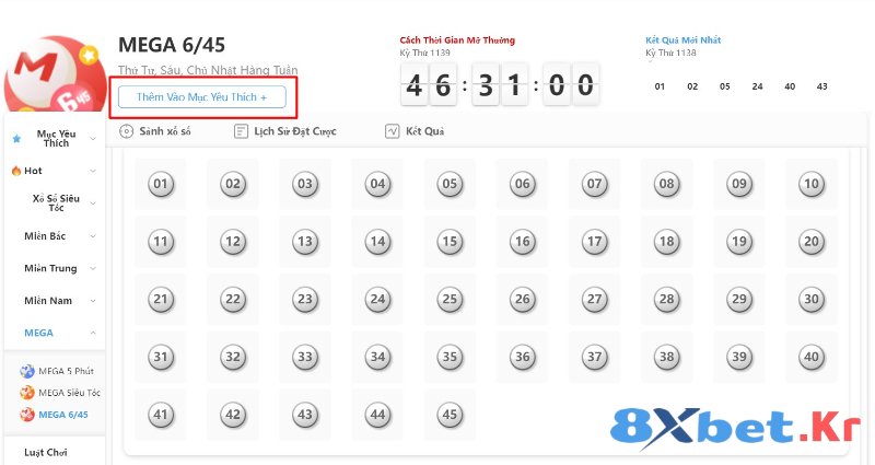 Tính năng Thêm vào mục yêu thích trên xổ số 8Xbet