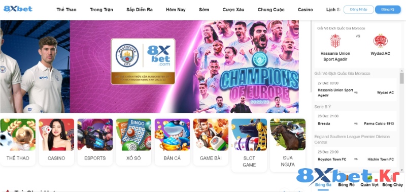 Giao diện trang chủ nhà cái 8Xbet